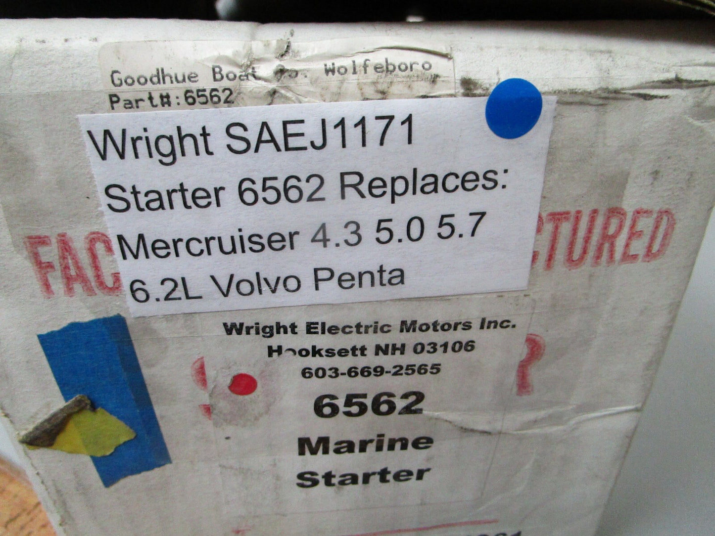*NEW* 0720 Wright SAEJ1171 Starter 6562 Replace Mercruiser Volvo 4.3 5.0 5.7 6.2