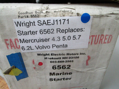 *NEW* 0720 Wright SAEJ1171 Starter 6562 Replace Mercruiser Volvo 4.3 5.0 5.7 6.2