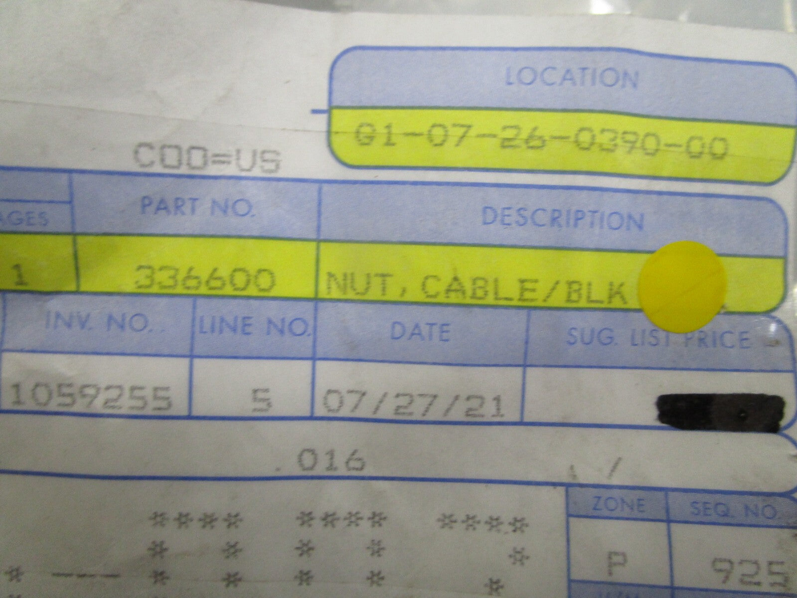 *NEW OEM* 0810 OMC Johnson Evinrude Black Cable Nut 336600 0336600