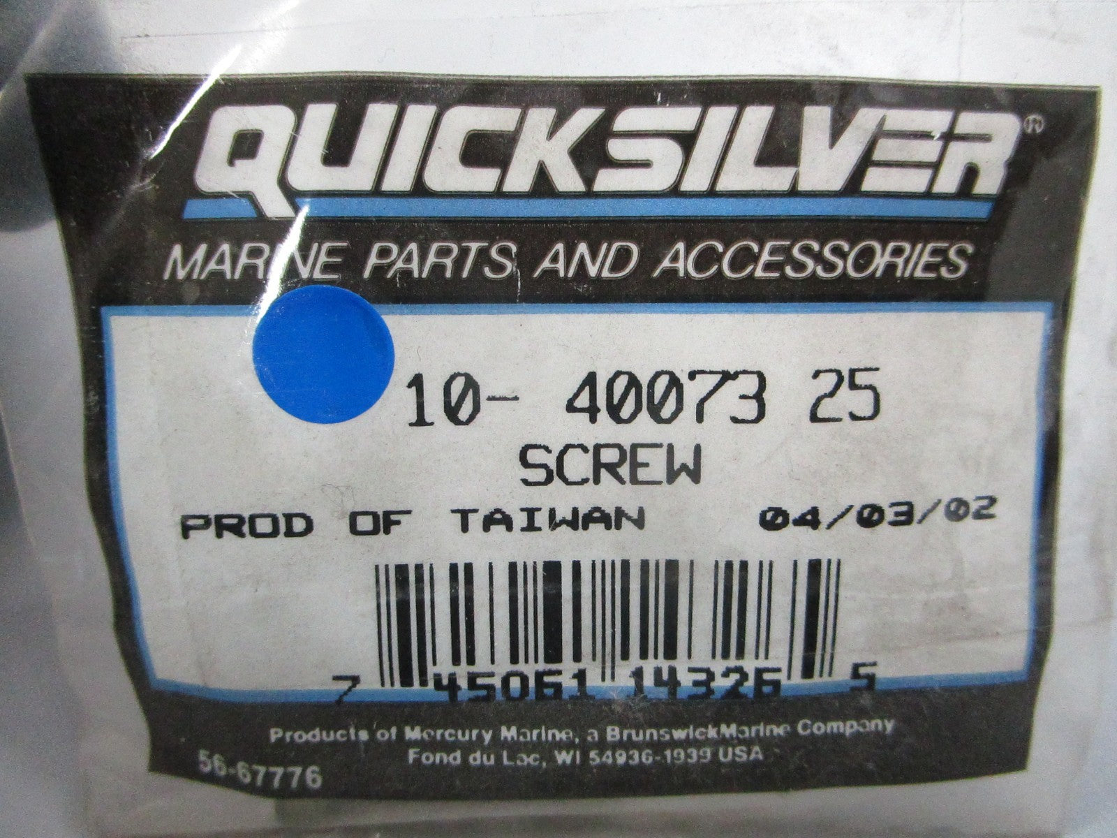 *NEW OEM* 0810 Mercury Quicksilver Screw 10-40073 25