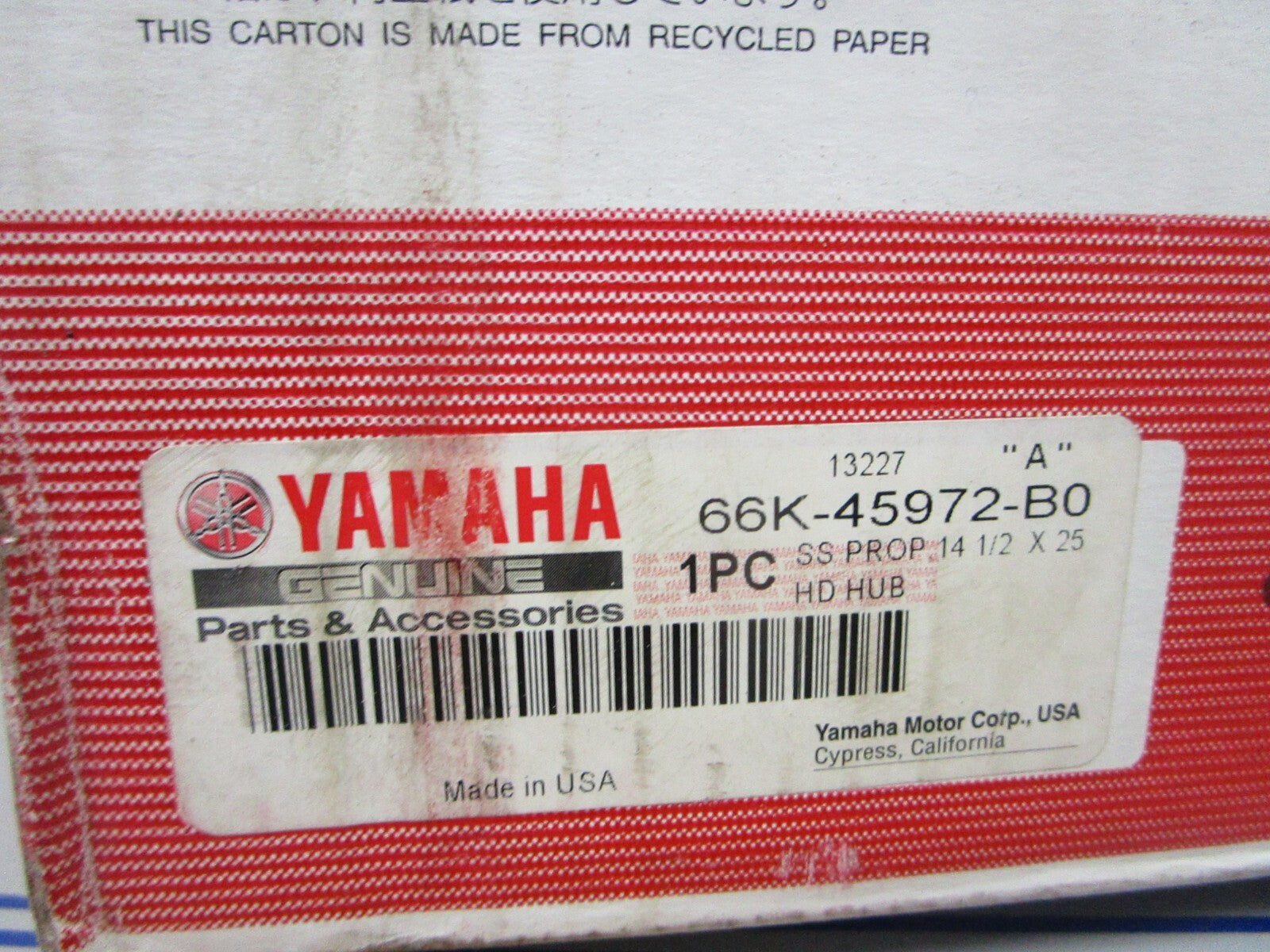 *NEW OEM* 0720 Yamaha RH 3 Blade Stainless Steel 14½ x 25 Propeller 66K-45972-B0