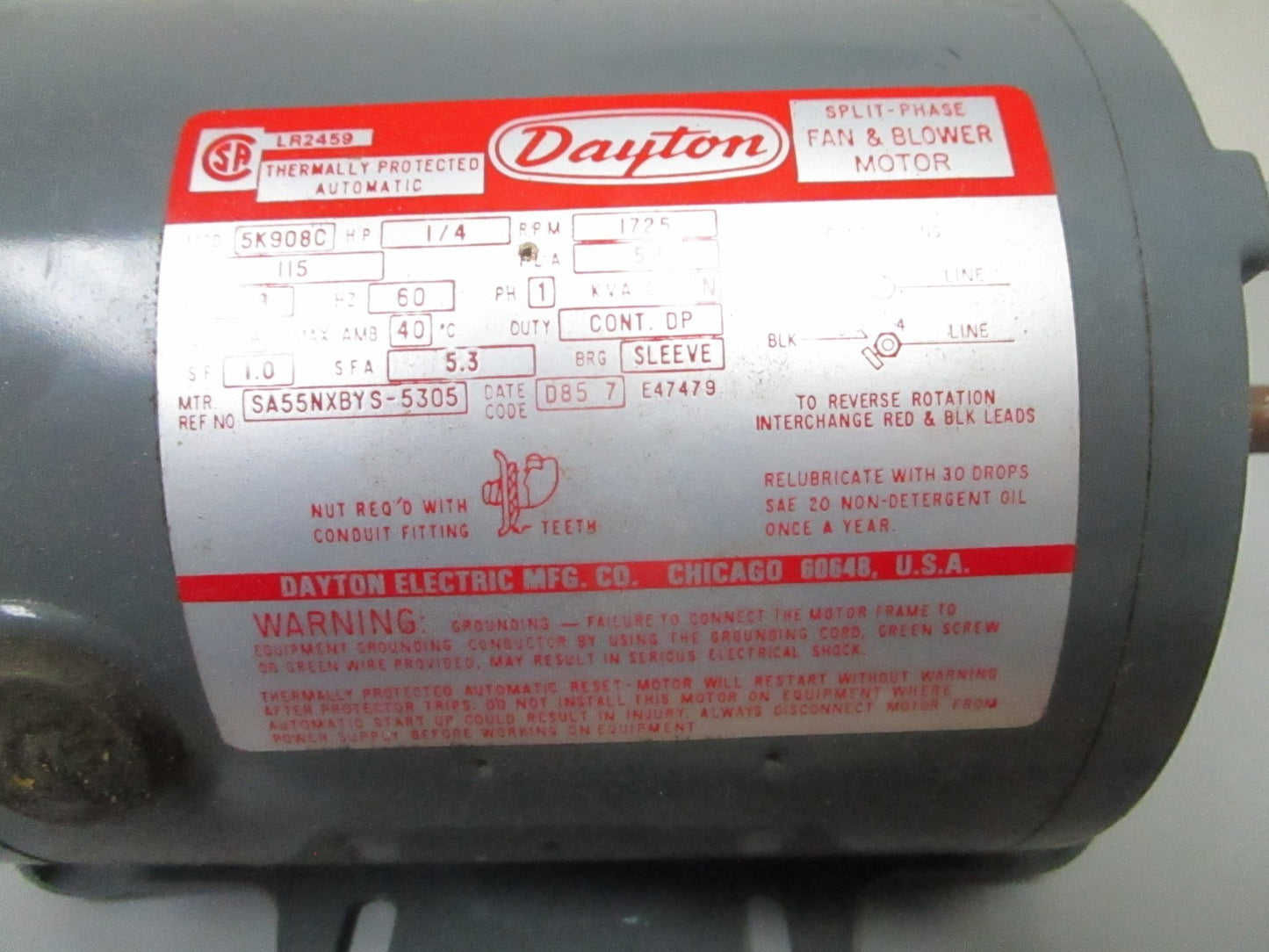 *NEW OEM* 0720 Dayton 1/4hp Blower Motor 5K908
