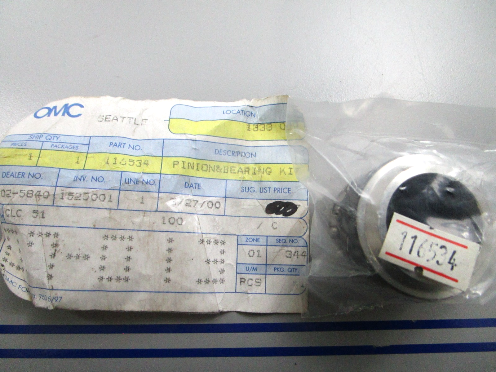 *NEW OEM* 0810 OMC Johnson Evinrude Pinion & Bearing Kit 116534 0116534