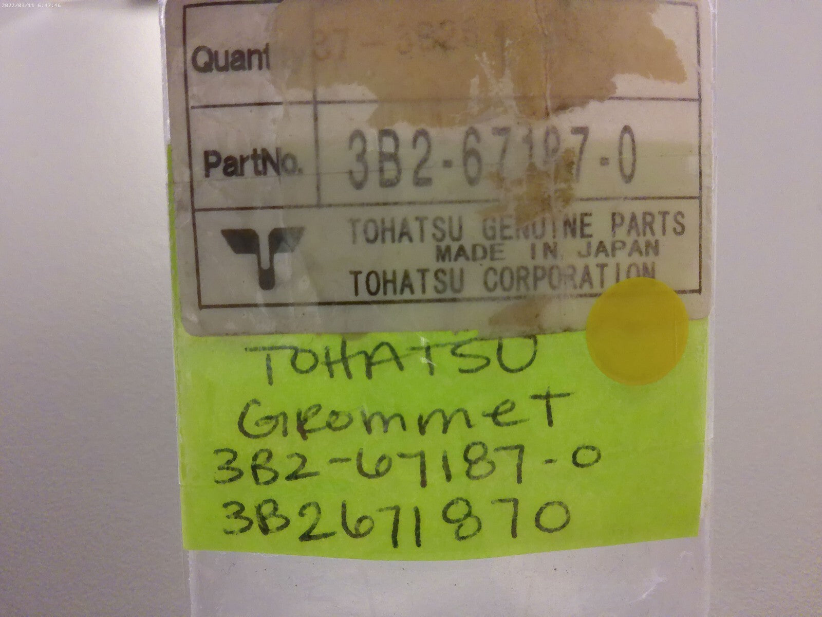*NEW OEM* 0810 Tohatsu Grommet 3B2-67187-0 3B2671870