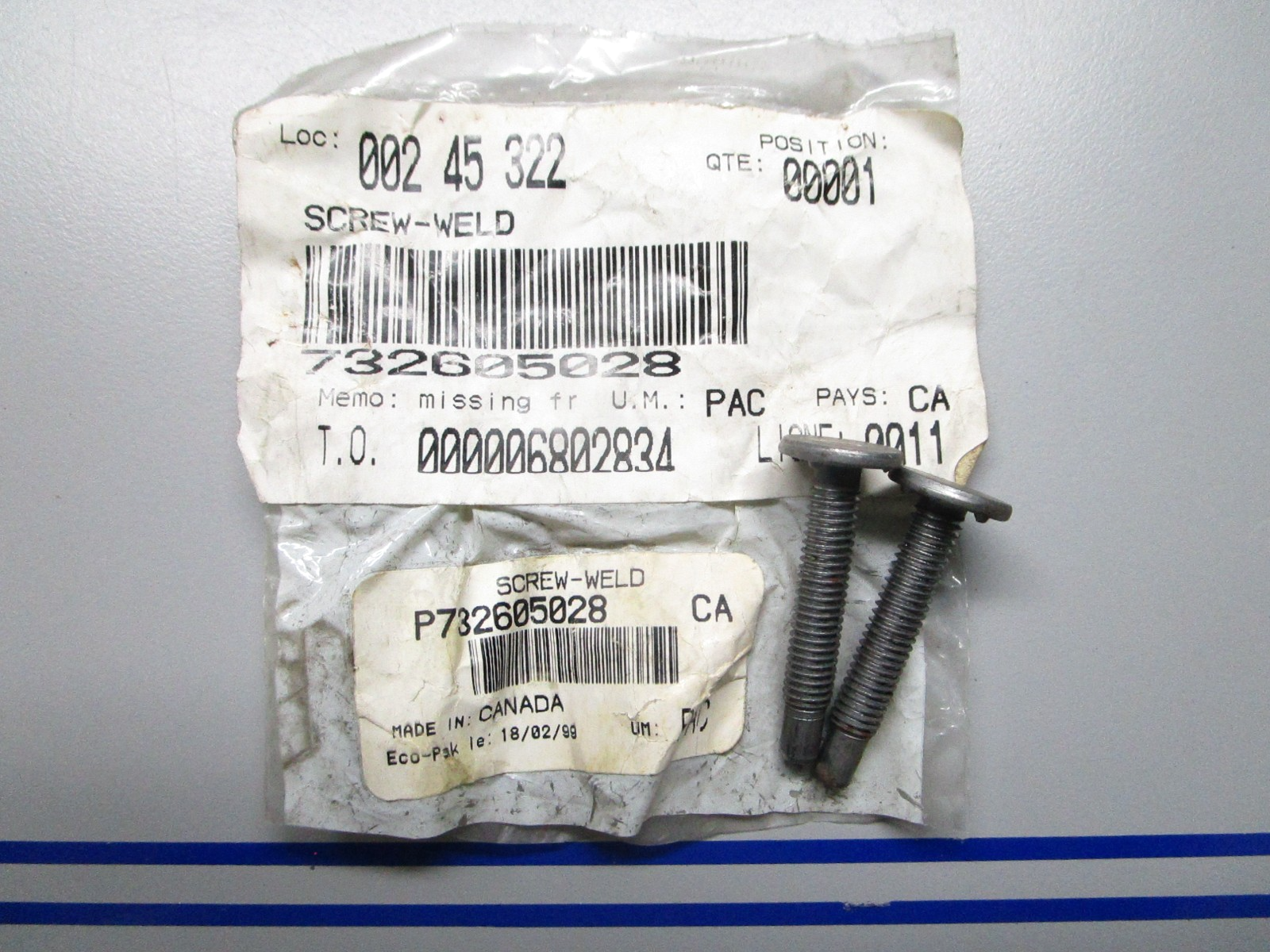 *NEW* (LOT OF 2) 0810 Ski Doo BRP Weld Screw 732605028