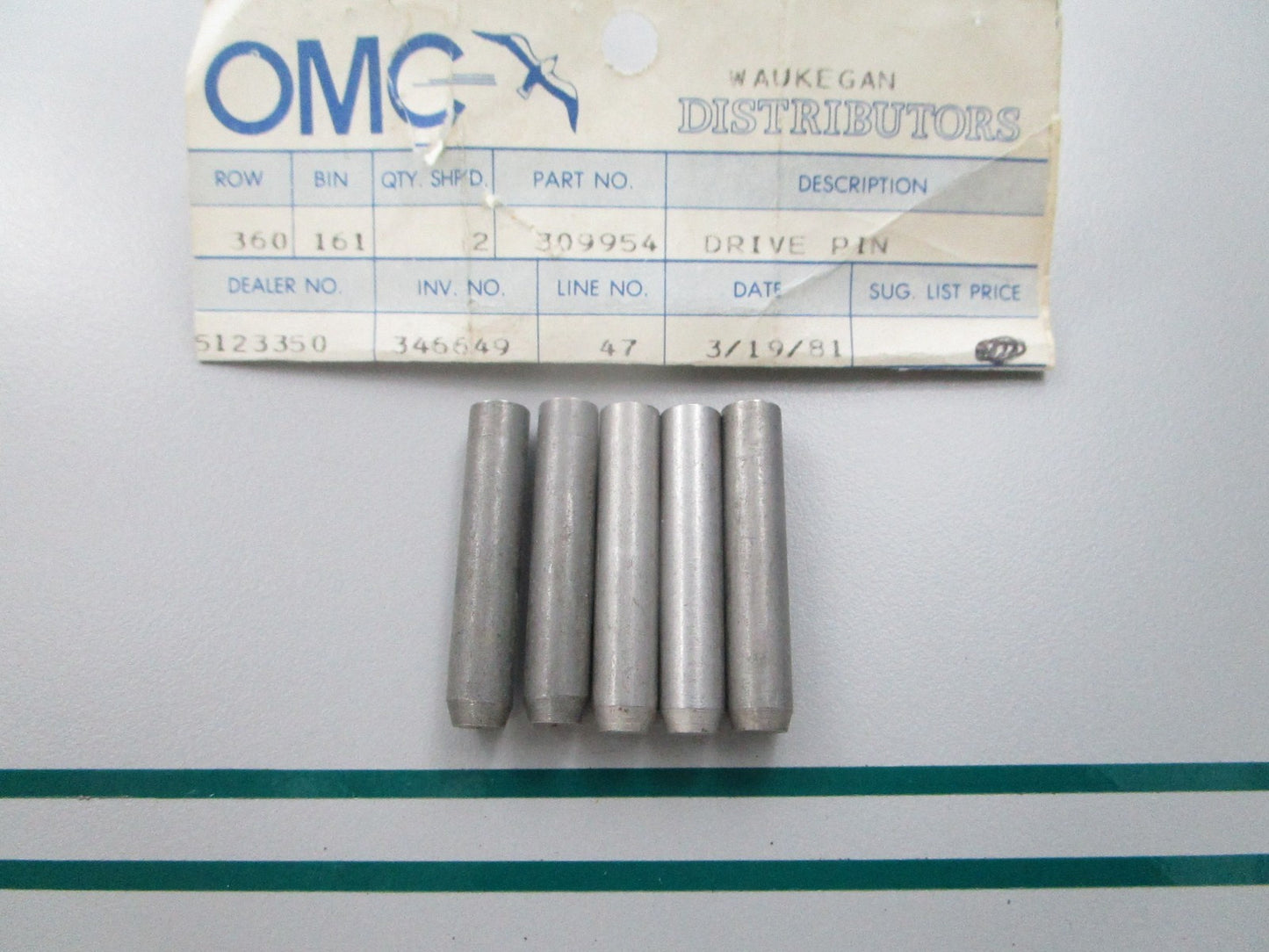 NEW OEM (LOT OF 5) 309954 0309954 OMC Johnson Evinrude Drive Pin 0810