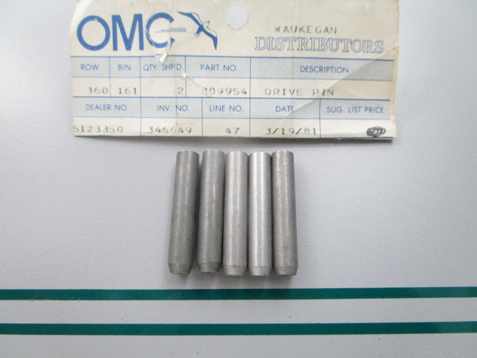 NEW OEM (LOT OF 5) 309954 0309954 OMC Johnson Evinrude Drive Pin 0810