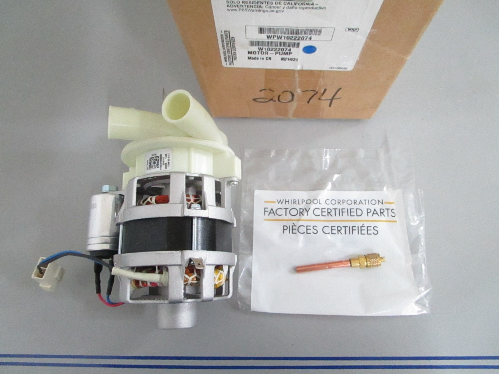 *NEW OEM* 0820 Whirlpool Pump Motor WPW10222074 W10222074