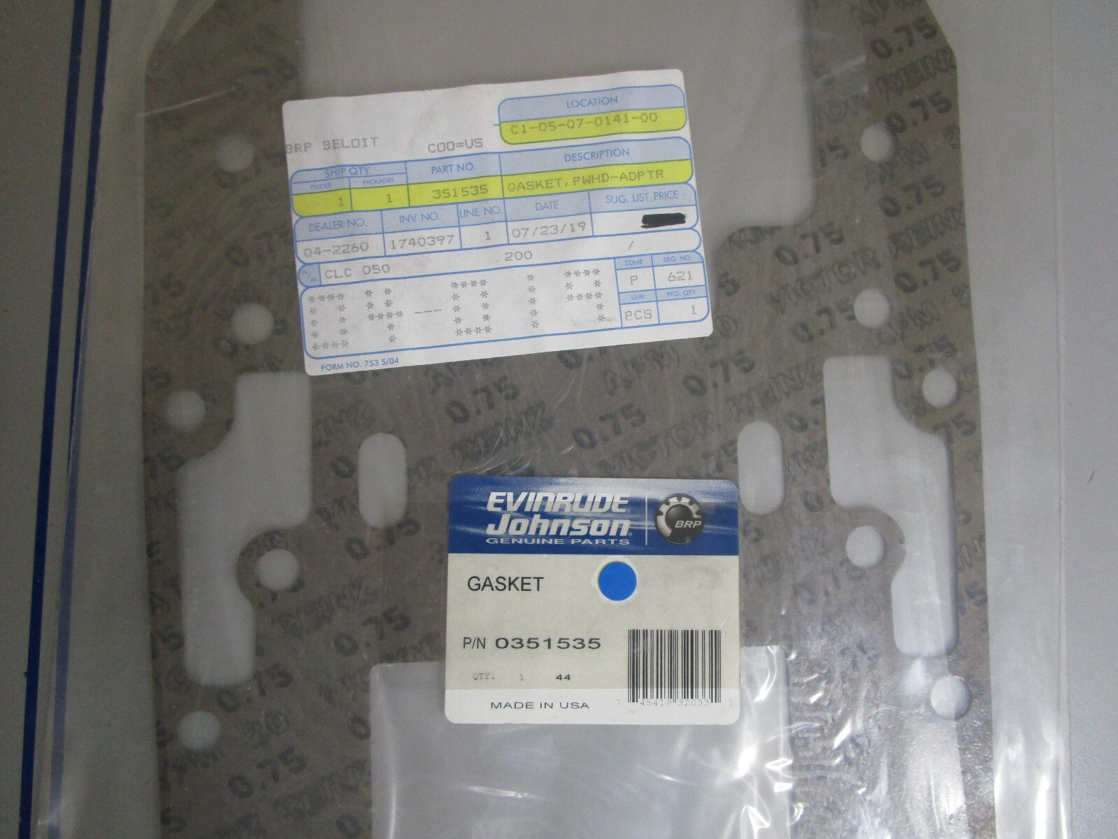 *NEW OEM* 0720 OMC Johnson Evinrude Gasket 351535 0351535