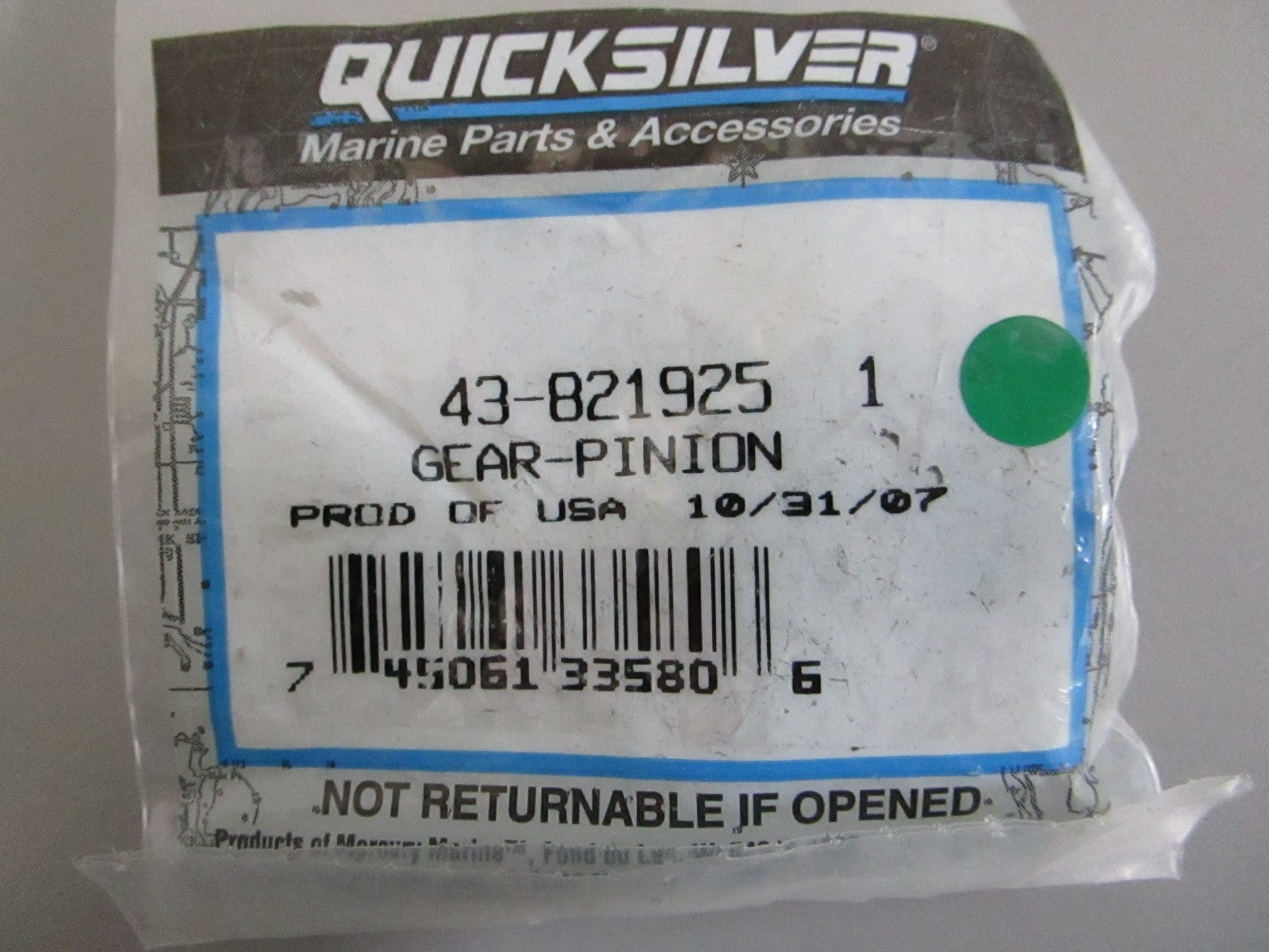 NEW OEM 43-821925 1 Mercury Quicksilver Pinion Gear 0820