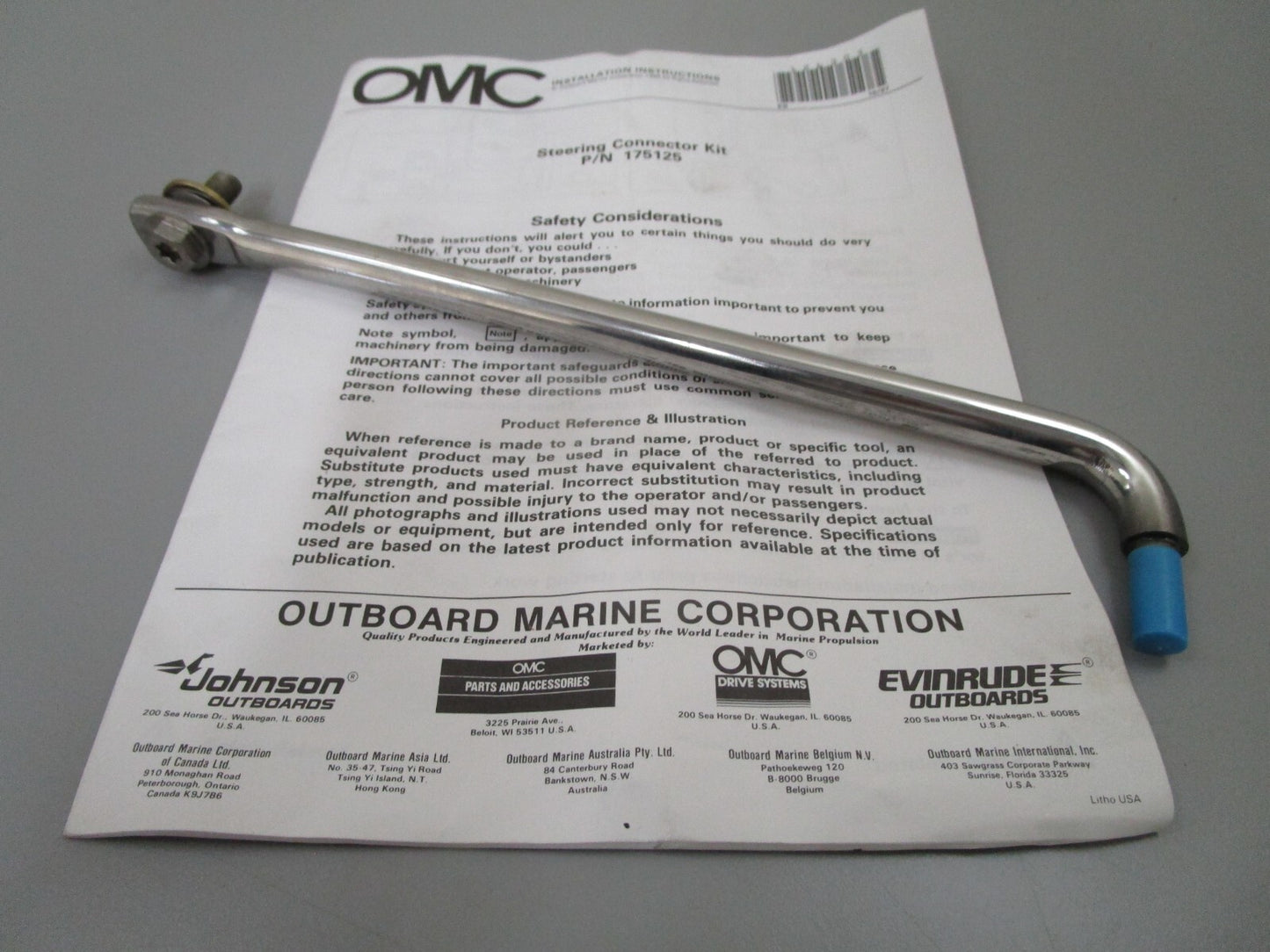 *NEW OEM* 0810 OMC Johnson Evinrude Steering Arm *Missing Nuts* 175125 0175125