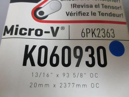 NEW K060930 Gates Micro-V 13/16" x 93 ⅝" Serpentine Belt 0720
