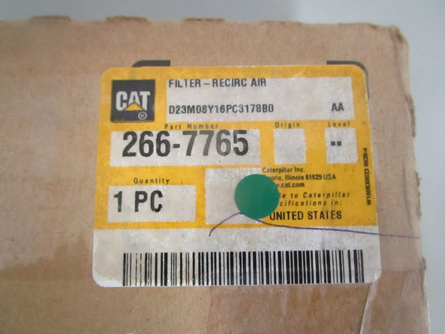 Caterpillar NEW OEM Recirc Cab Air Filter 266-7765 Low Restriction NOS 0820