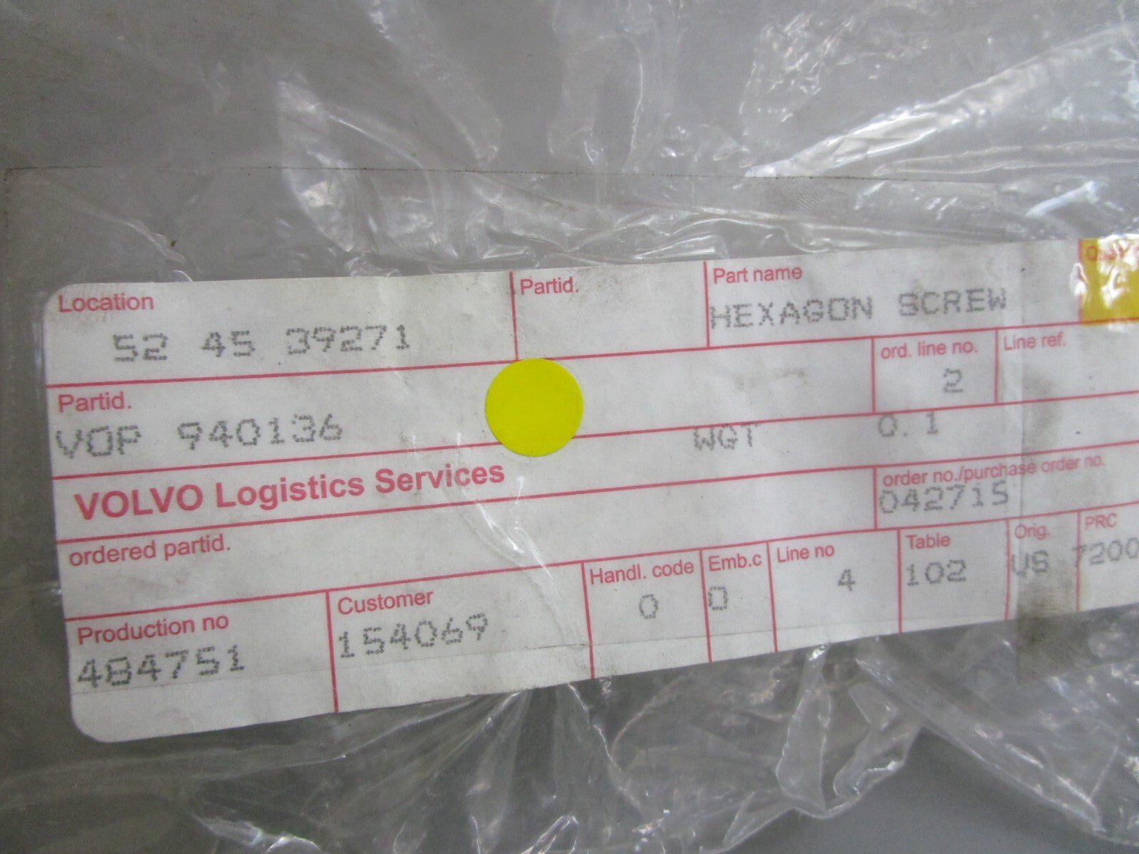*NEW OEM* 0810 Volvo Penta Hexagon Screw 940136