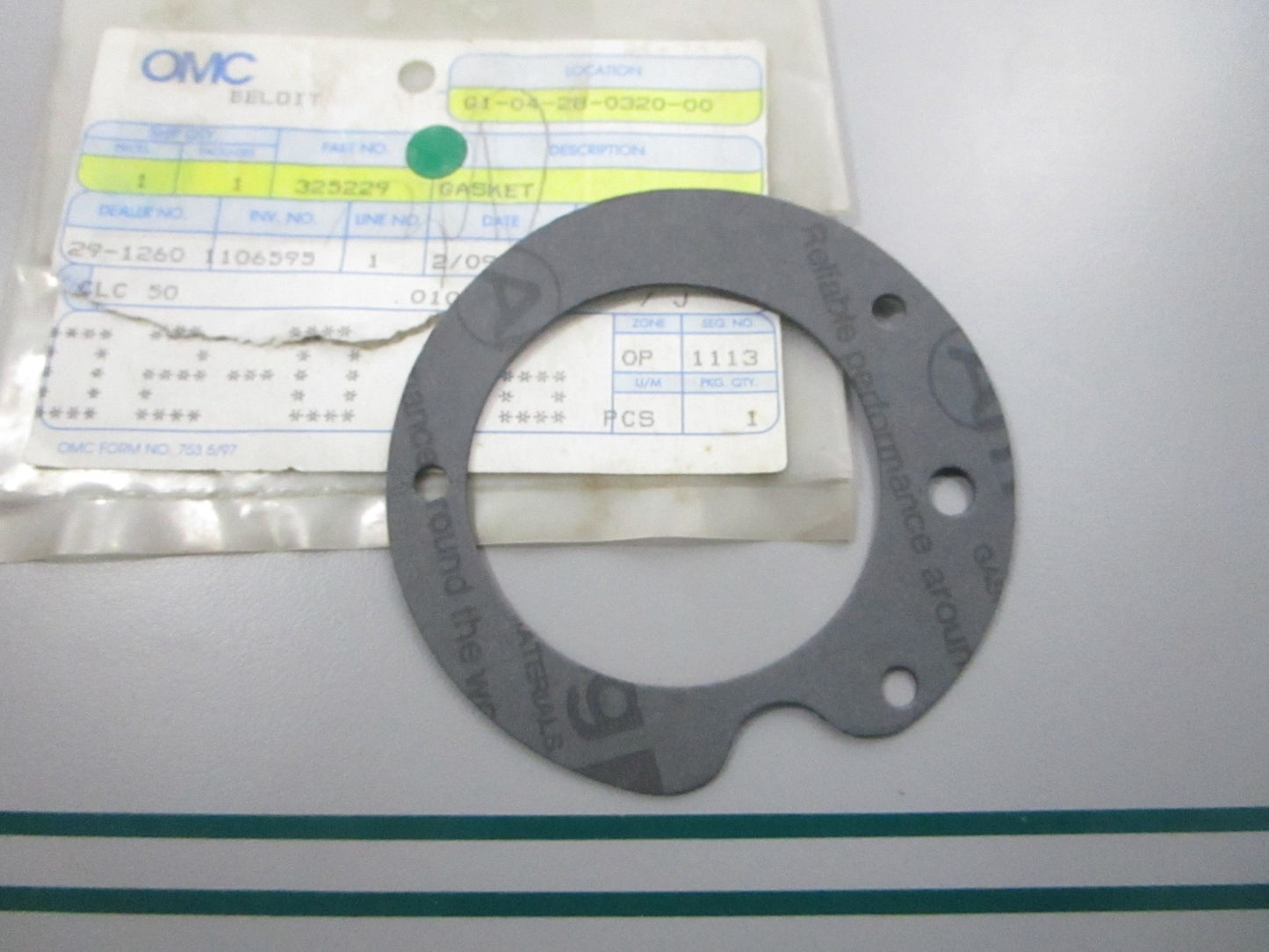 NEW OEM 325229 0325229 OMC Johnson Evinrude Gasket 0810