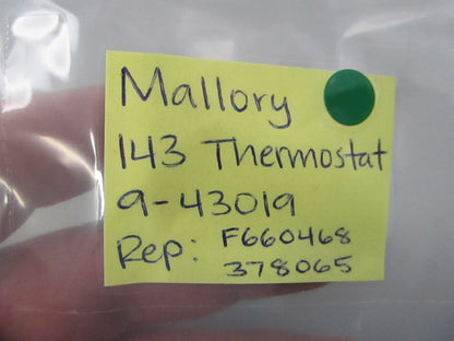 NEW 9-43019 Replaces: F660468 378065 Mallory 143 Thermostat 0810
