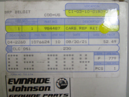 *NEW OEM* 0810 OMC Johnson Evinrude Carburetor Kit 984487 0984487