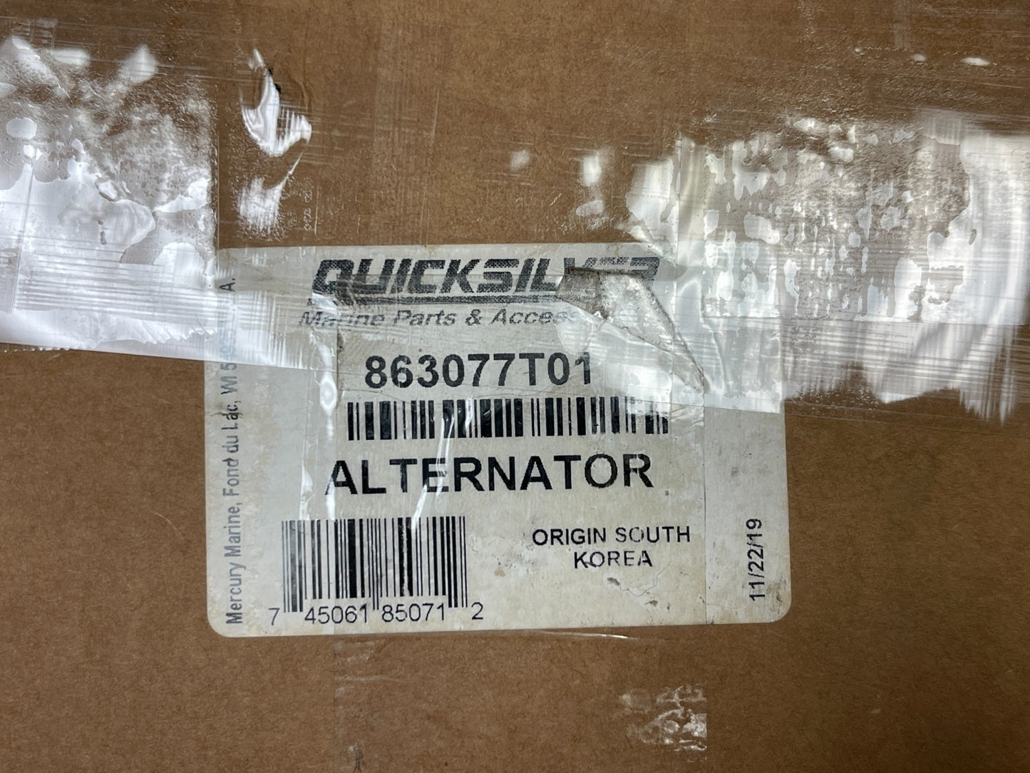 NEW OEM 863077T01 Mercury Mercruiser 12V 95A SAE J1171 Alternator 0720