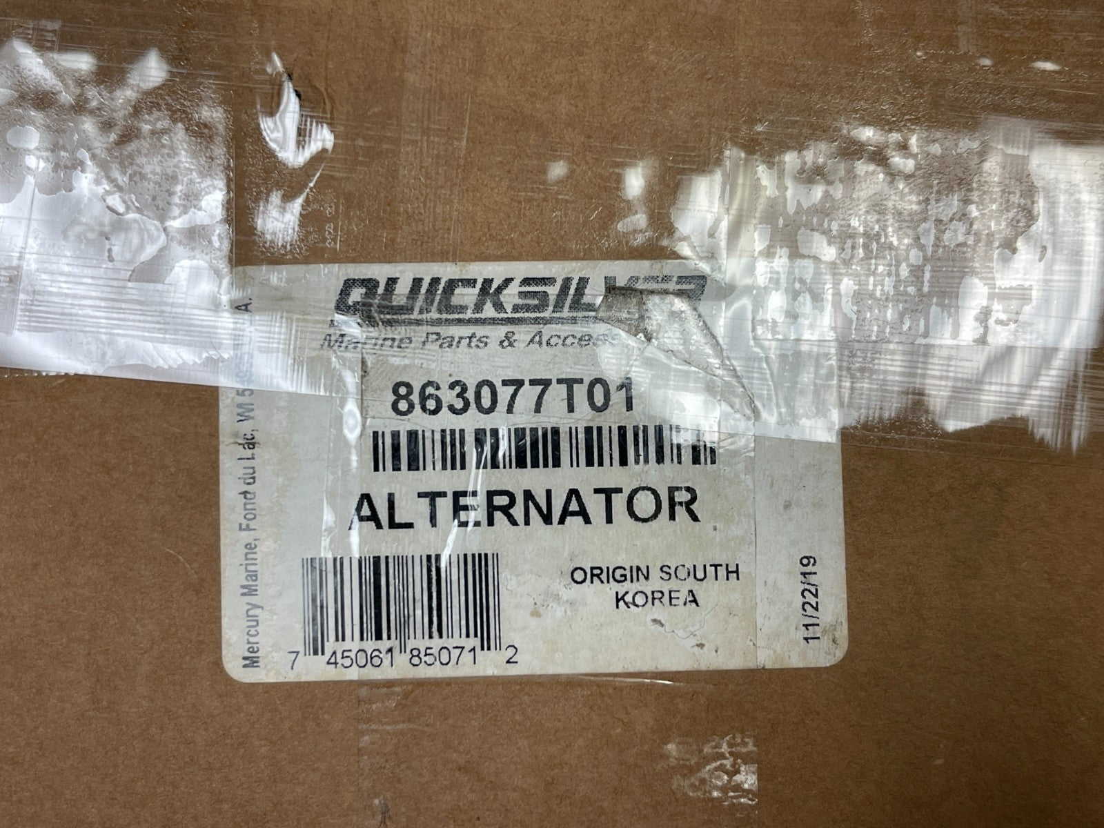 NEW OEM 863077T01 Mercury Mercruiser 12V 95A SAE J1171 Alternator 0720