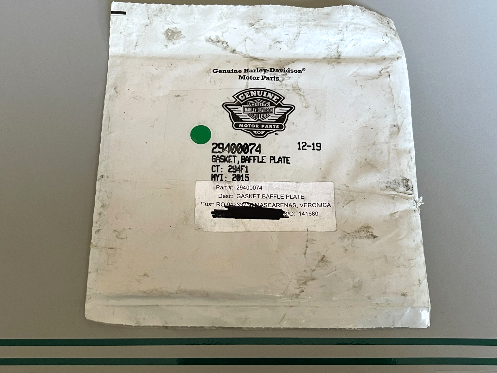 NEW OEM 29400074 Harley Davidson Baffle Plate Gasket 0810