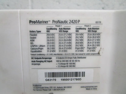 NEW OEM 63170 ProMariner ProNautic 2420P 24V 20A 3 Bank Battery Charger 0820