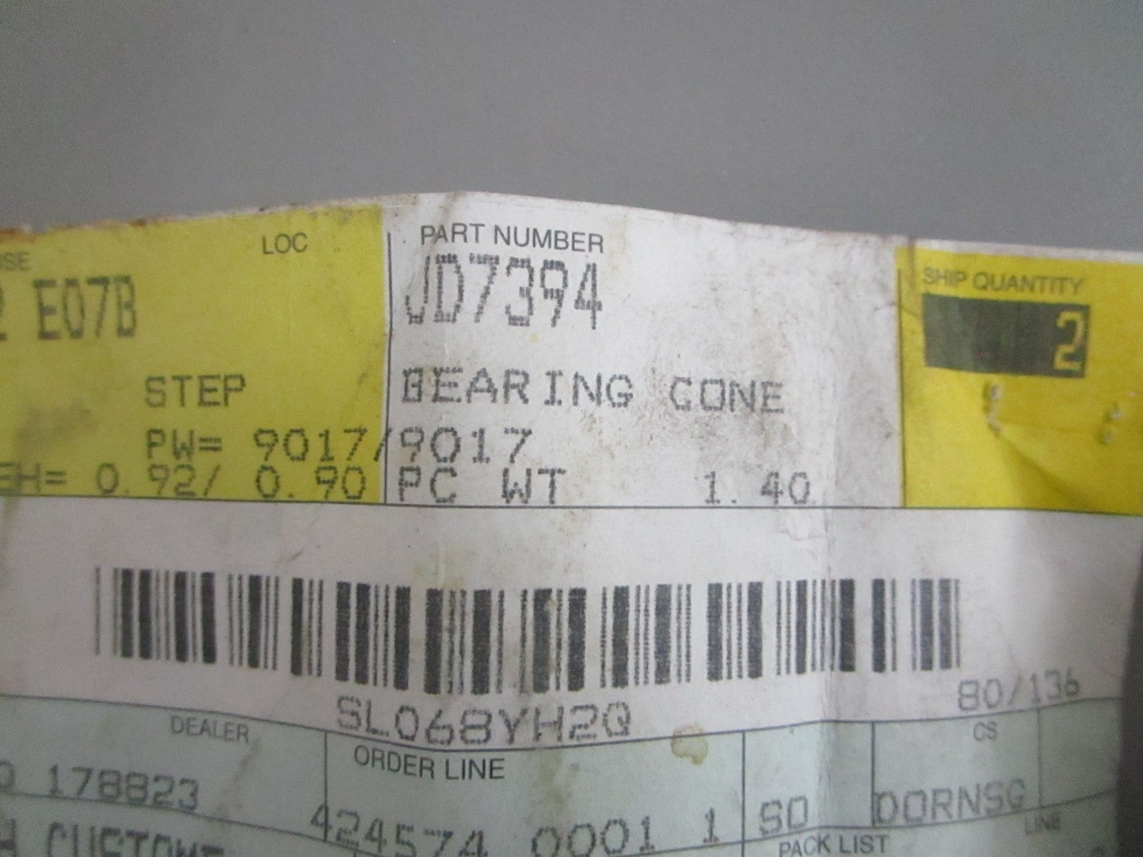 NEW OEM JD-7394 John Deere Tapered Roller Bearing 0820
