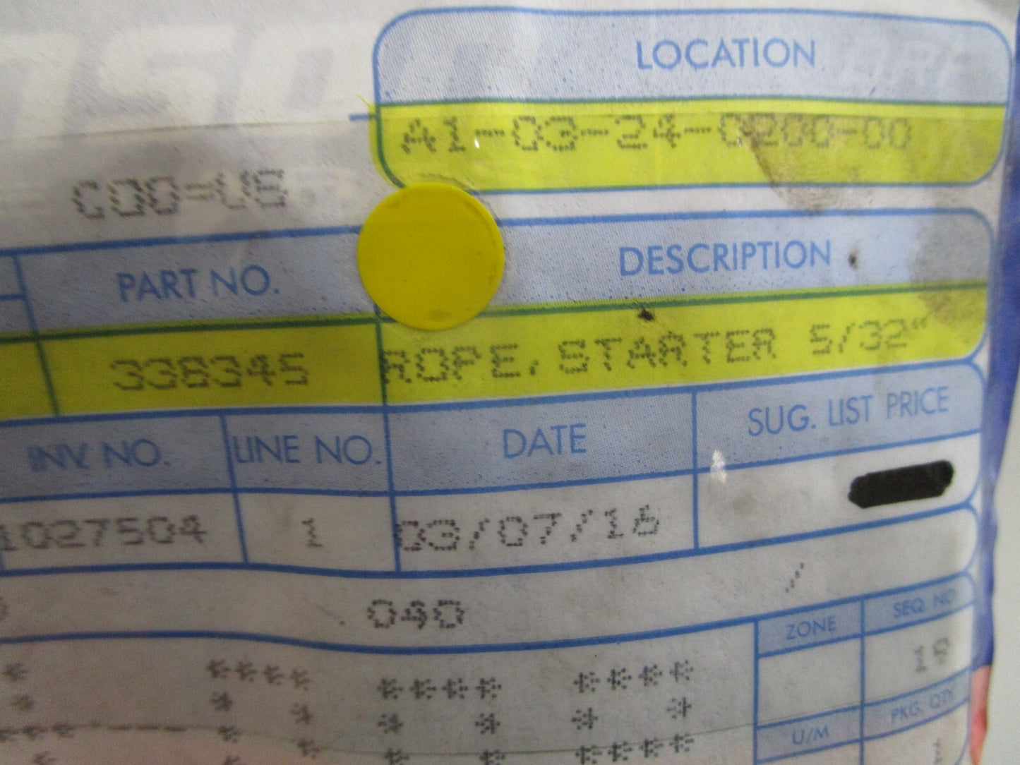 *NEW OEM* 0810 OMC Johnson Evinrude 5/32" Starter Rope 338345 0338345