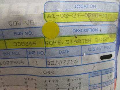 *NEW OEM* 0810 OMC Johnson Evinrude 5/32" Starter Rope 338345 0338345