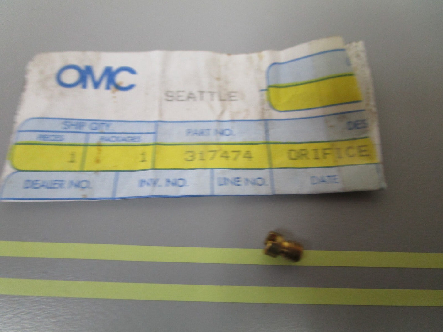 *NEW OEM* 0810 OMC Johnson Evinrude .27 Orifice Plug 317474 0317474