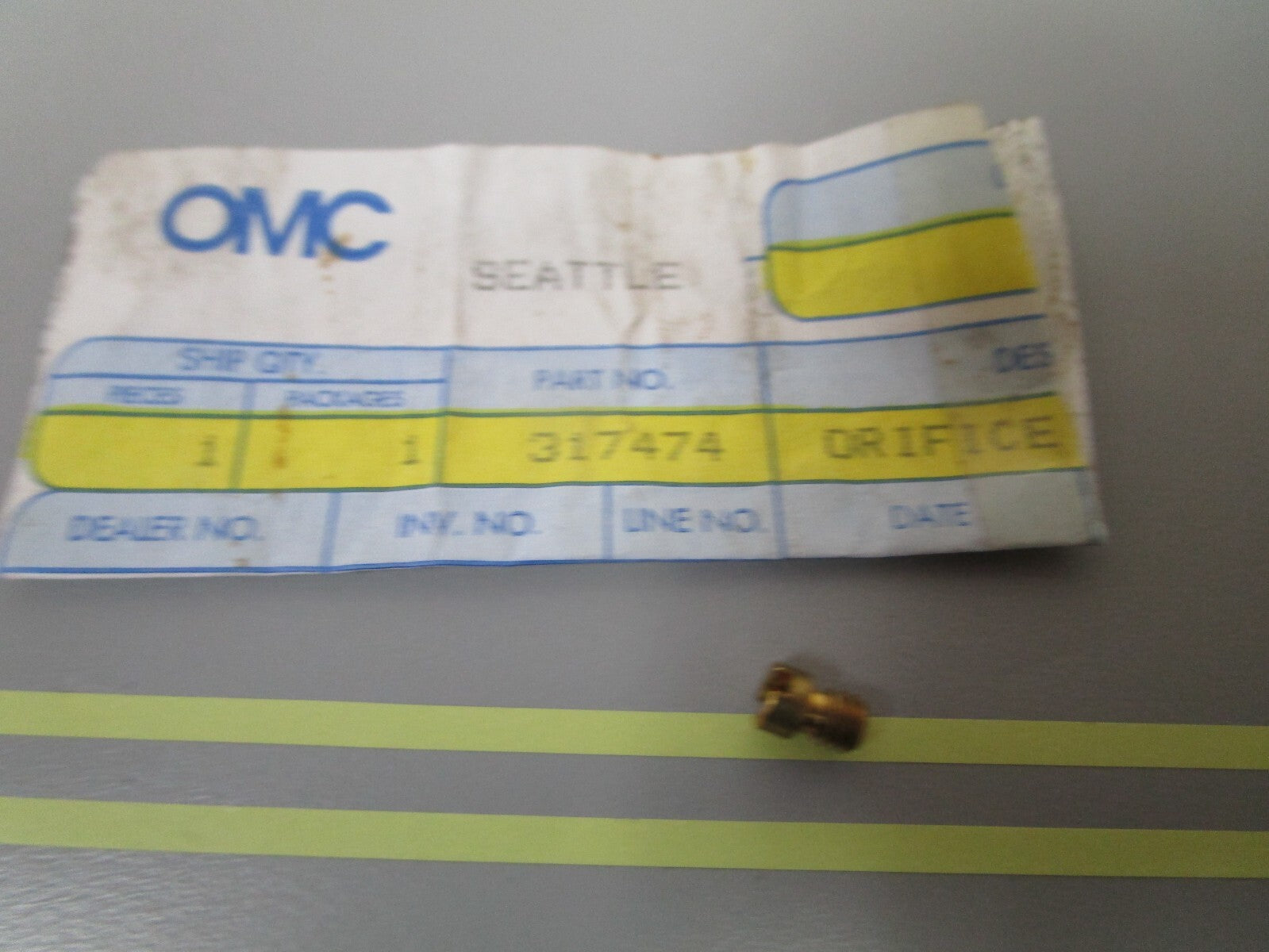 *NEW OEM* 0810 OMC Johnson Evinrude .27 Orifice Plug 317474 0317474