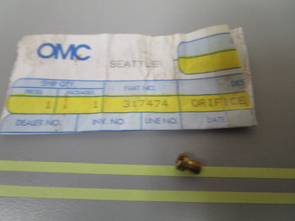 *NEW OEM* 0810 OMC Johnson Evinrude .27 Orifice Plug 317474 0317474