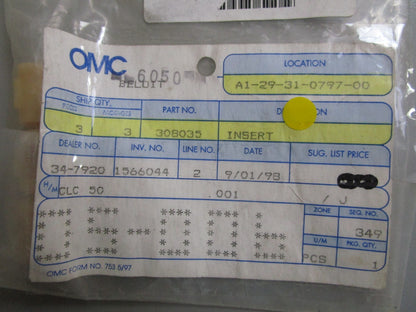 *NEW OEM* (LOT OF 3) 0810 OMC Johnson Evinrude Insert 308035 0308035