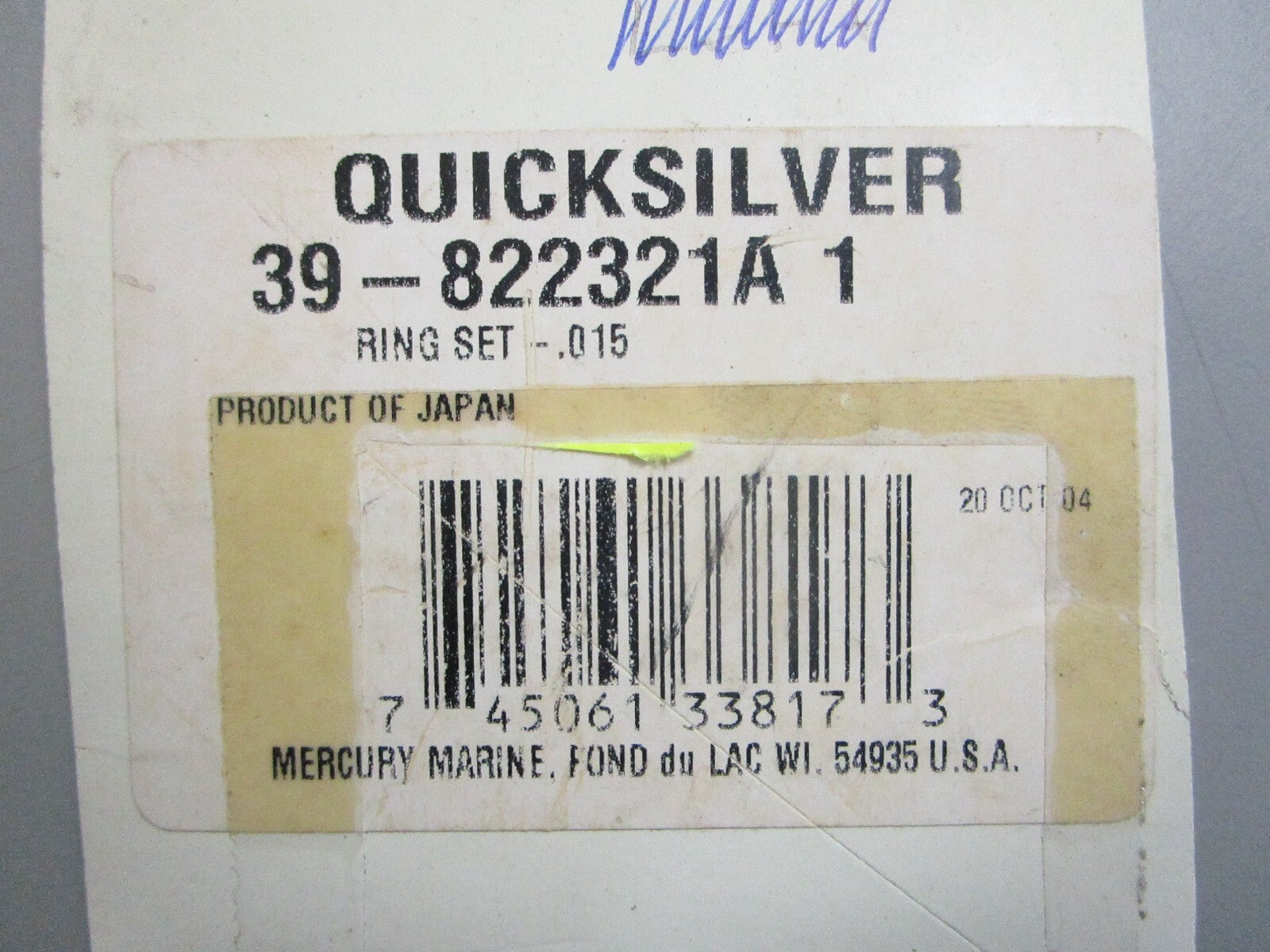 *NEW OEM* 0820 Mercury Quicksilver 4 Piston Ring Set 39-822321A1