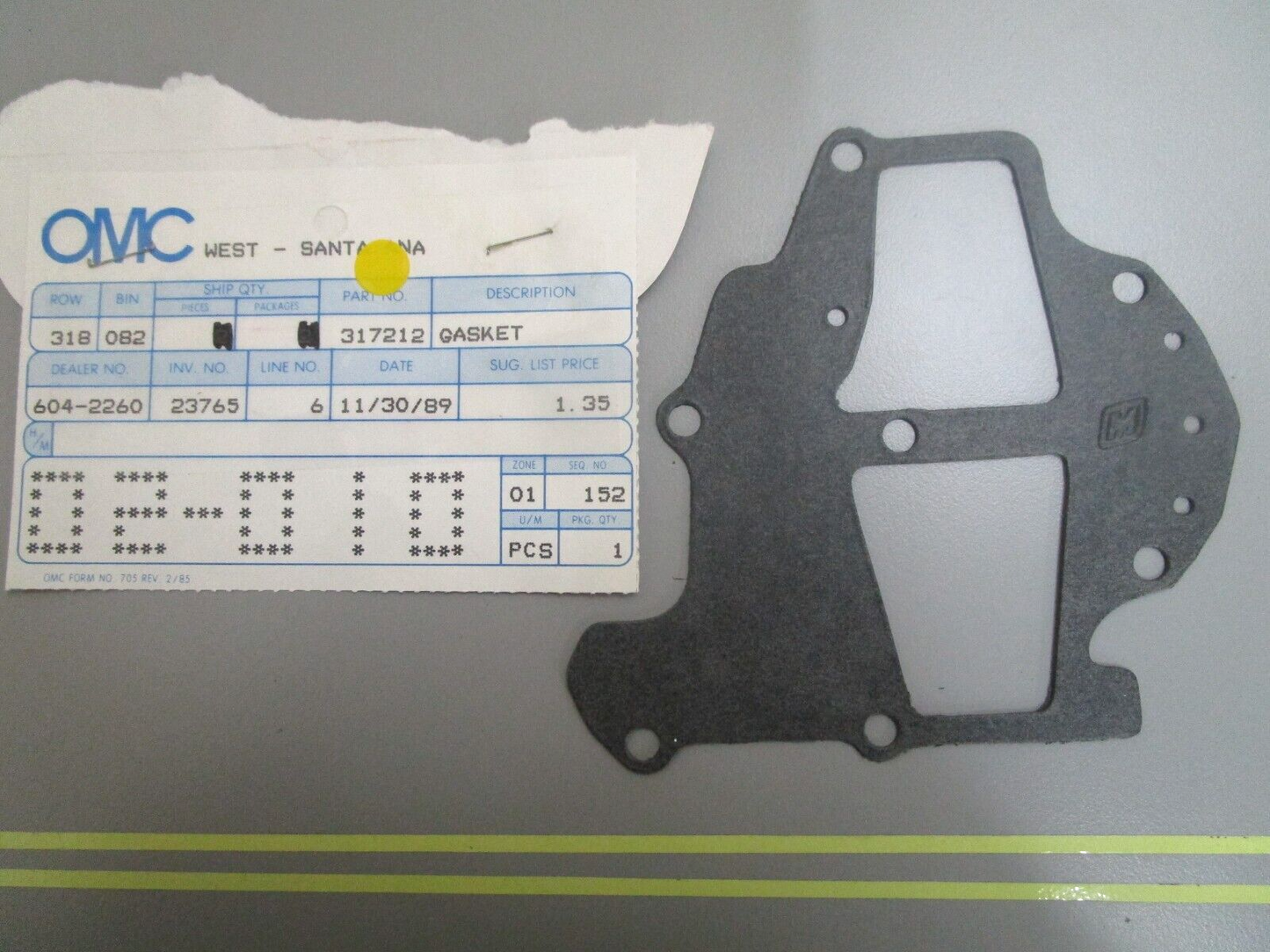 *NEW OEM* 0810 OMC Johnson Evinrude Gasket 317212 0317212