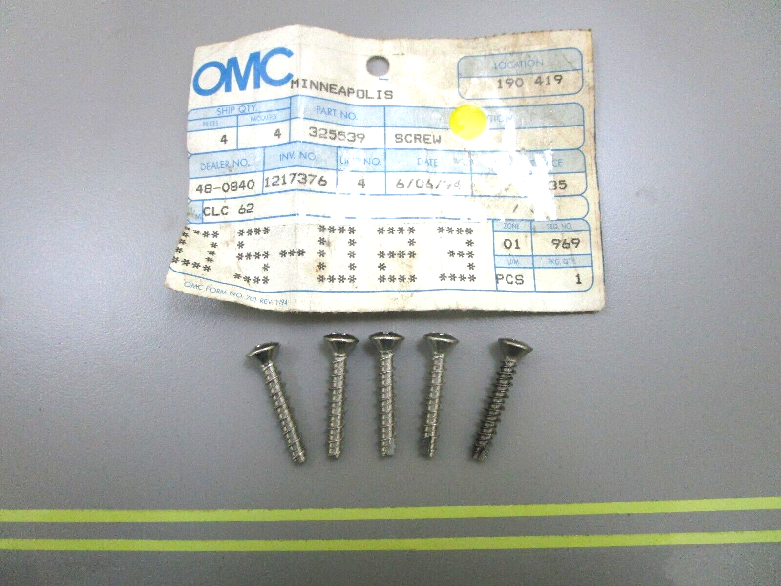 *NEW OEM* (LOT OF 5) 0750 OMC Johnson Evinrude SCREW 325539 0325539