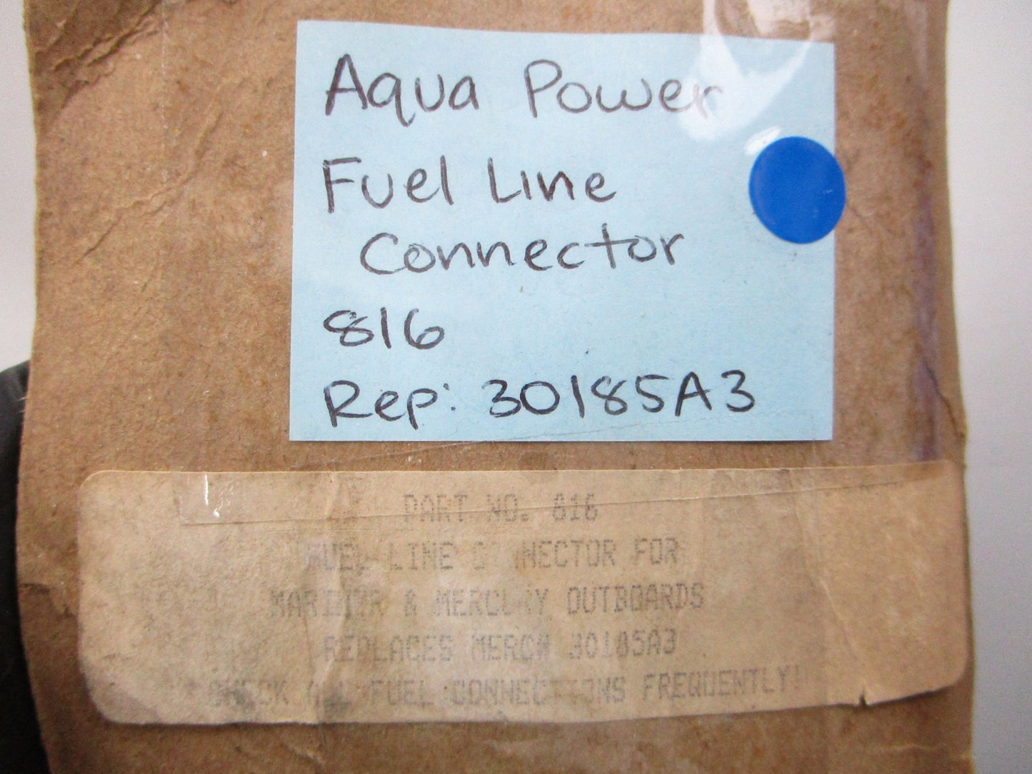 NEW 816 Replaces: 30185A3 Aqua Power Fuel Line Connector 0810