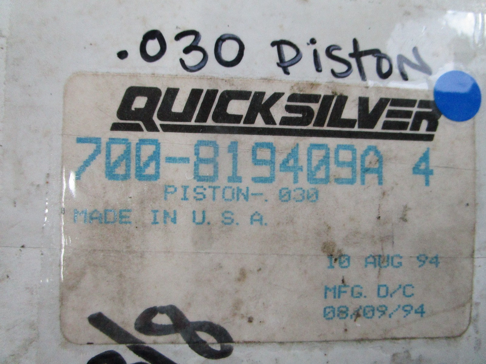 *NEW OEM* 0720 Mercury Quicksilver .030 Piston Assembly 700-819409A4
