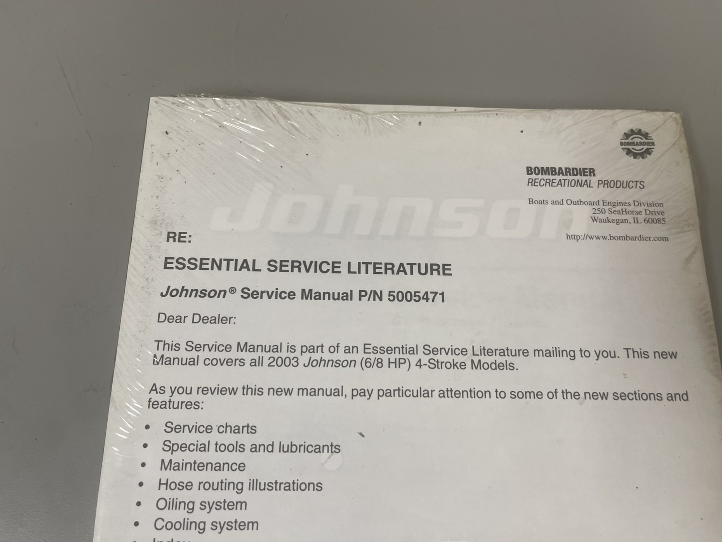 *NEW OEM* 0670 Johnson Evinrude Four Stroke 6-8 HP Service Manual 5005471