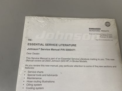 *NEW OEM* 0670 Johnson Evinrude Four Stroke 6-8 HP Service Manual 5005471