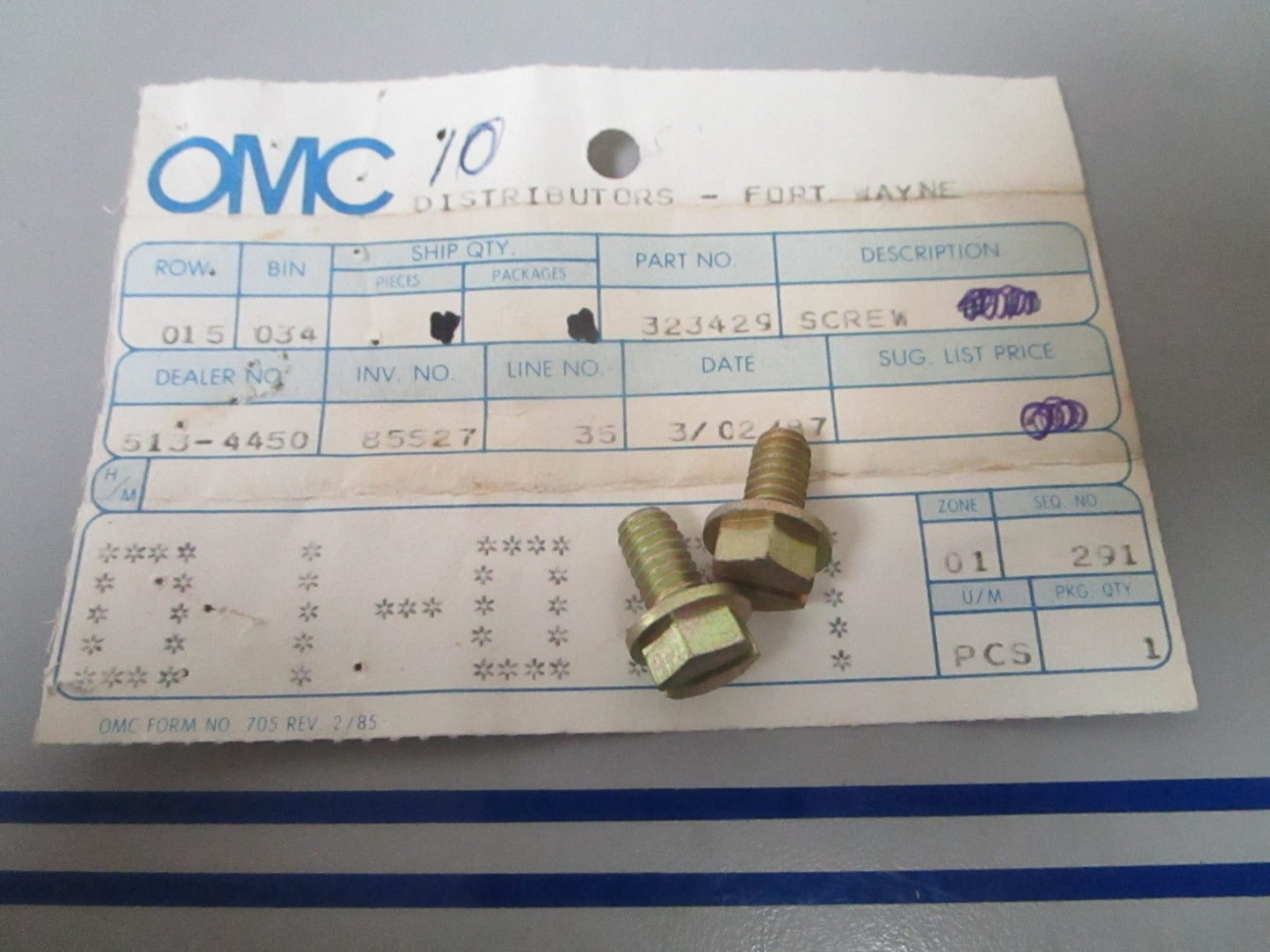 NEW OEM (LOT OF 2) 323429 0323429 OMC Johnson Evinrude Screw 0810