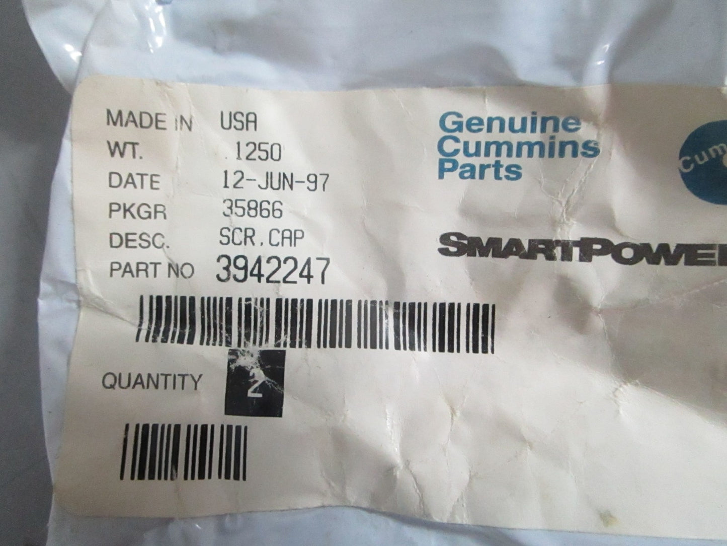 NEW OEM (LOT OF 2) 3942247 Cummins Screw Cap 0820