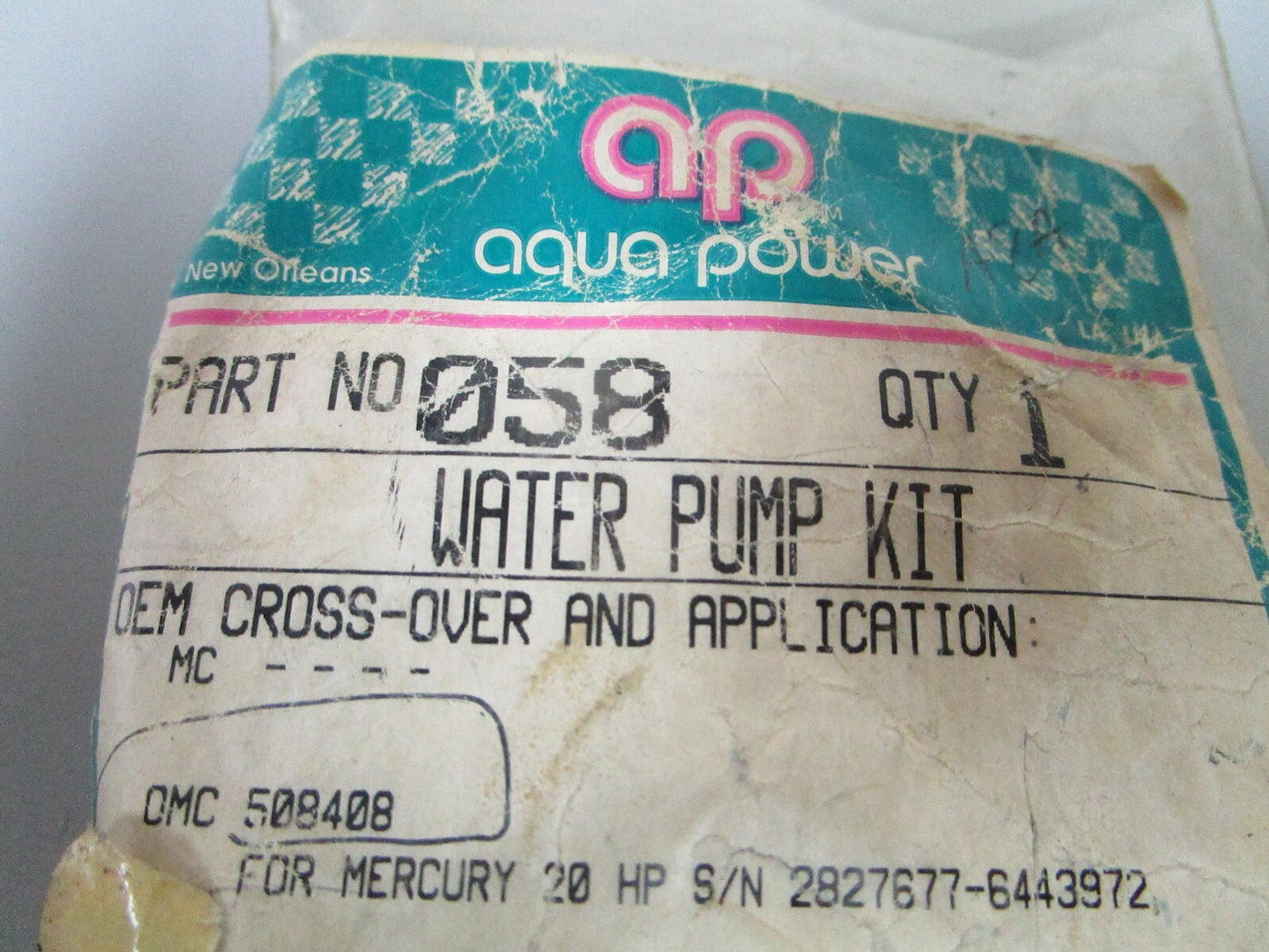 *NEW* 0810 Aqua Power Water Pump Kit 058 Replaces: OMC 508408 0508408