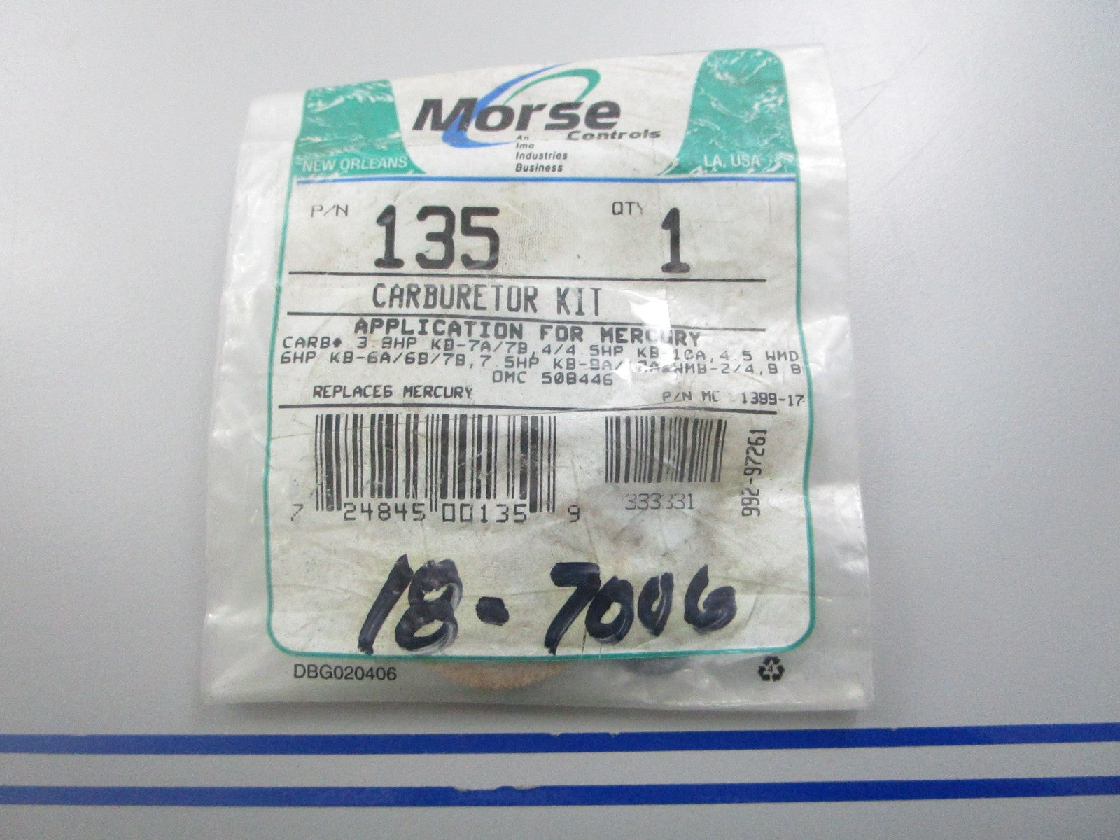 *NEW* 0810 Morse Aqua Power Carburetor Kit 135 Replaces: 1399-1717 508446