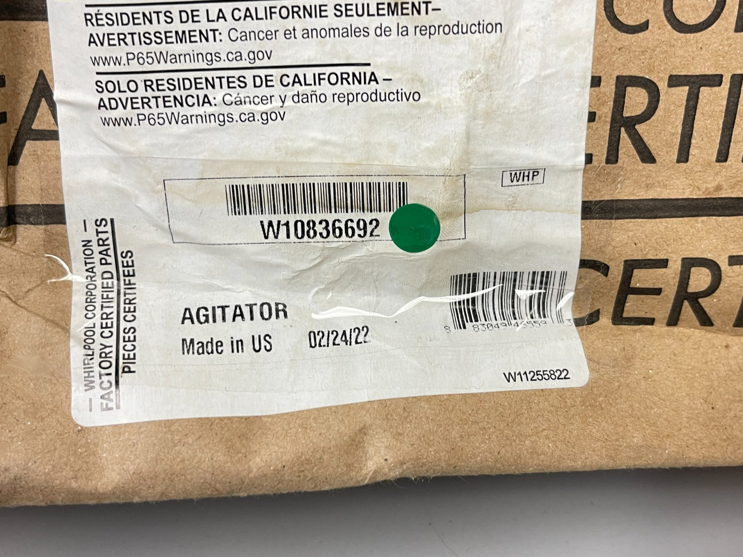 Whirlpool NEW OEM Top Load Washer Upper Agitator W10836692 Maytag Kenmore 0720