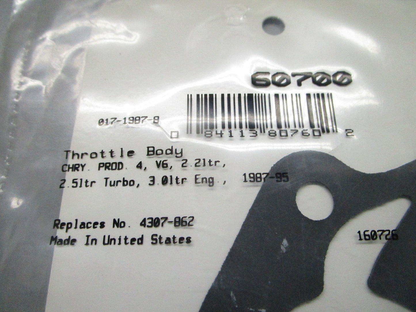 *NEW* 0810 Fel-Pro Throttle Body Gasket 60700