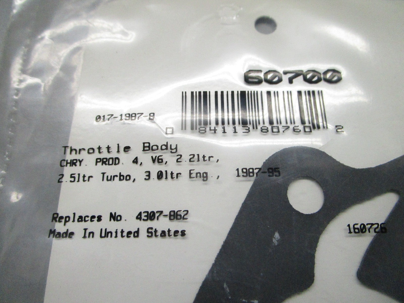 *NEW* 0810 Fel-Pro Throttle Body Gasket 60700