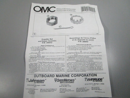 NEW OEM 398042 0398042 OMC Johnson Evinrude Prop Nut & Keeper 0810