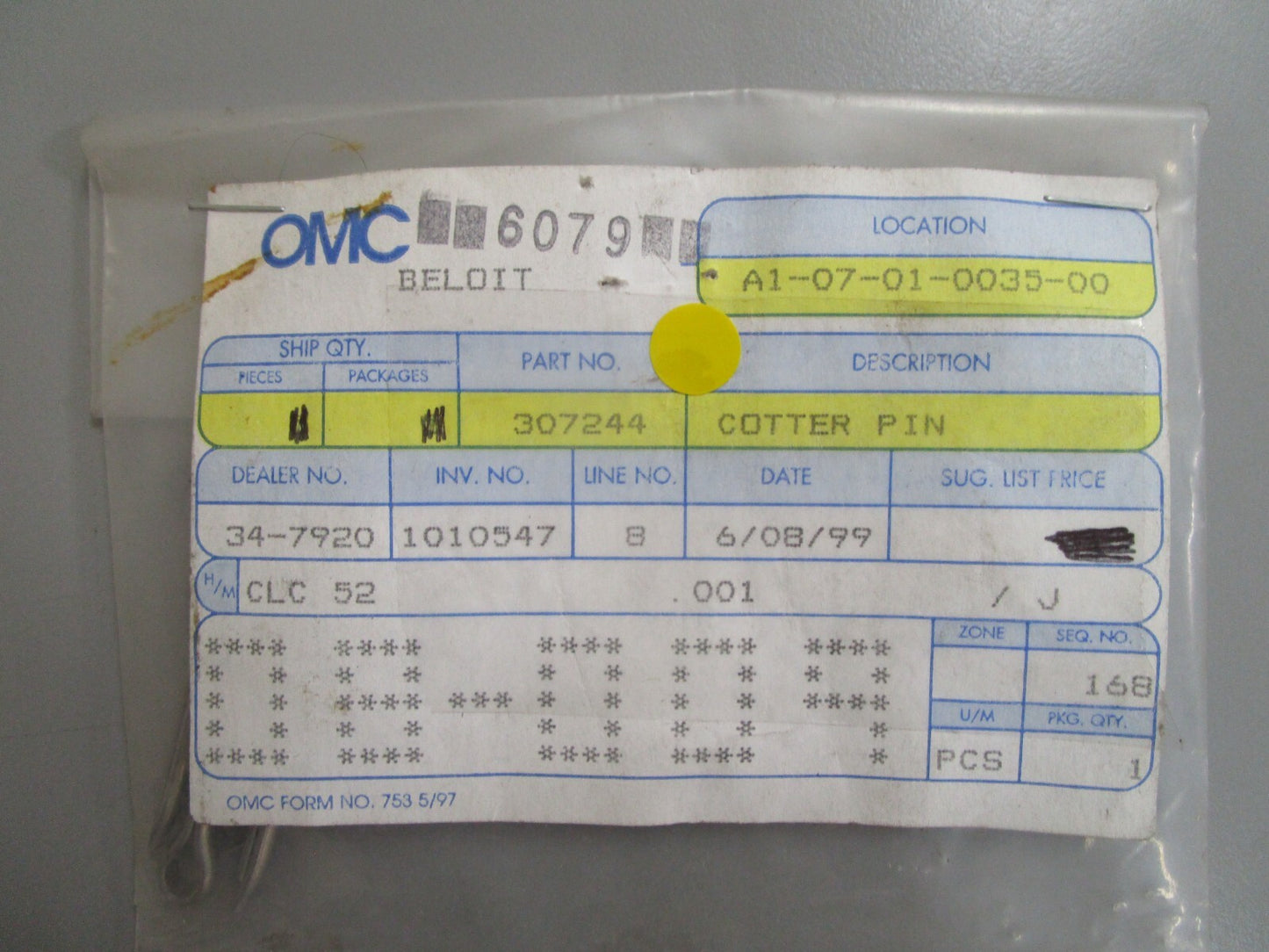 *NEW OEM* (LOT OF 4) 0810 OMC Johnson Evinrude Cotter Pin 307244 0307244