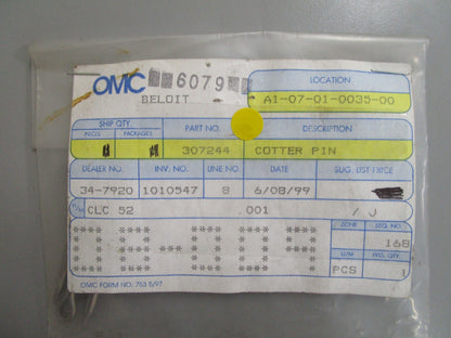 *NEW OEM* (LOT OF 4) 0810 OMC Johnson Evinrude Cotter Pin 307244 0307244