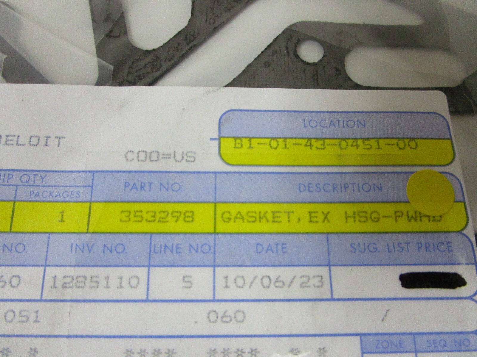 *NEW OEM* 0810 OMC Johnson Evinrude Exhaust Housing Gasket 353298 0353298